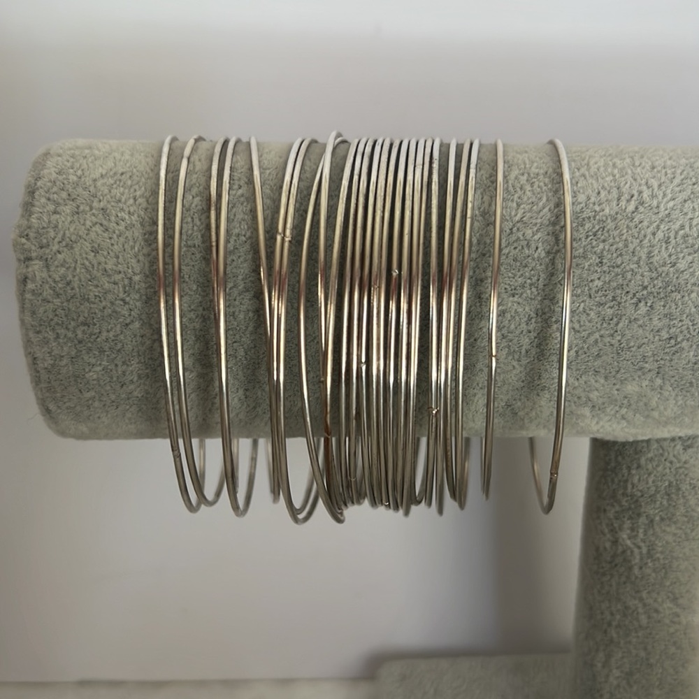 Thin Silver Metal Bangle Bracelets Set of 25
